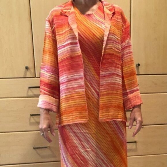 K.d. Spring Dresses & Skirts - Bias Stripe Maxi Dress with Kimono Jacket
